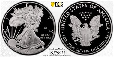 2020-W  $1 Silver Eagle - v75 Privy First Strike PR70DCAM