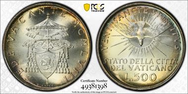 1958 500 L Sede Vacante KM-57  Ag MS66