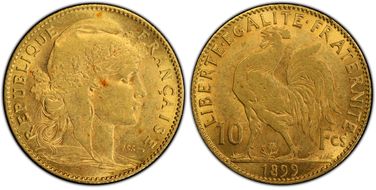1899 10 Fr Gad-1017 Coq AU58