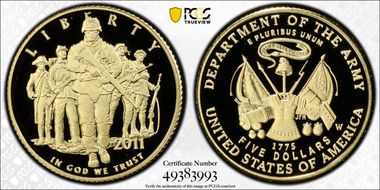 2011-W $5 United States Army PR70DCAM