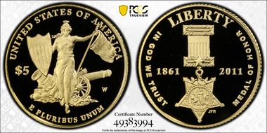 2011-W $5 Medal of Honor PR70DCAM