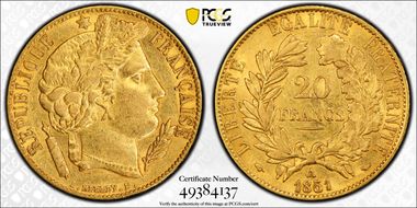 1851-A 20 Fr Gad-1059 F-529 AU50