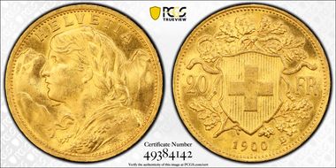 1900 B 20 Fr KM-35.1  Au MS64