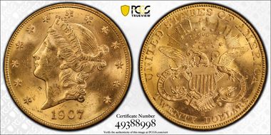 1907-D $20 MS63+ 
