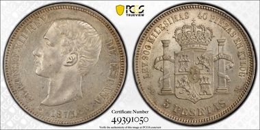 1875-DE M 5 Pta (1875) AU55