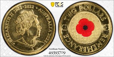 2023 $2 35th Ann $2 Coin Set Colorized Remembrance Red Poppy MS68