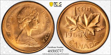 1965 1C Type 1, Sm Beads, Pt 5 MS65RD