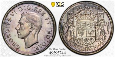 1944 50C Wide Date Far 4 MS64