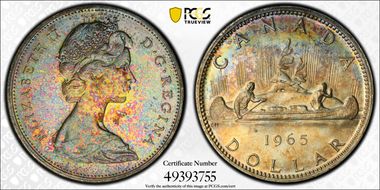 1965 S$1 Type 1 Sm Beads, Pt 5 MS64