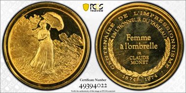 1974 Medal Centenary of Impressionism Femme a lombrelle, Monet Gilt SP65