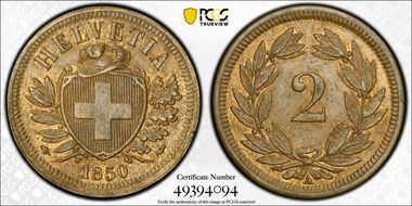 1850 A 2 Rap MS63BN