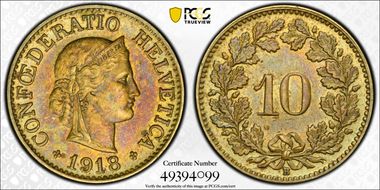 1918 B 10 Rap Brass MS62