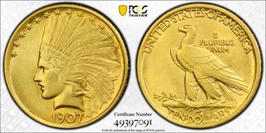 1907 $10 Indian AU55