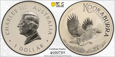 2024-P125 $1 Kookaburra Ag First Strike MS70