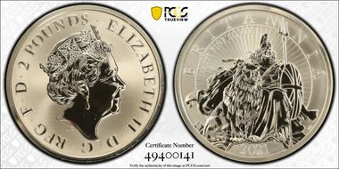 2021 £2 Britannia Seated w/Lion Ag Rev PR PR69