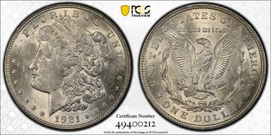 1921 $1 Morgan AU58