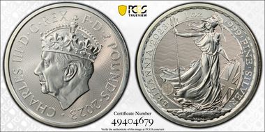 2023 £2 Britannia Ag Charles III Coronation MS69