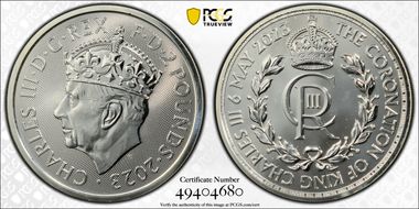 2023 £2 Coronation of Charles III Ag Royal Cypher MS67