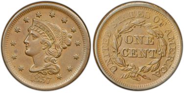 1857 1C Large Date AU55BN