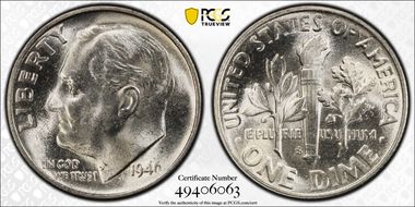 1946-S 10C FS-505, Repunched Mintmark MS66FB