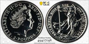 2014 £2 S-BF2F Britannia Mule w/Lunar Obv MS69