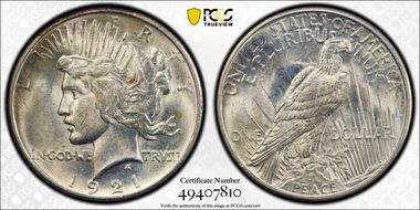 1921 $1 High Relief, Peace N1