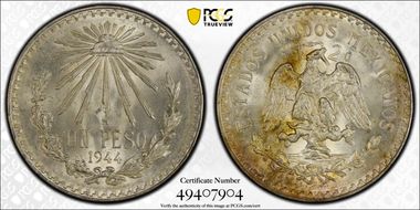1944-M Peso KM-455 Ag MS64