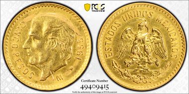 1955-M 5 Peso KM-464  Au N1