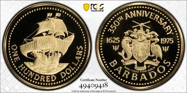 1975-FM $100 Settlement 350th Ann. PR69DCAM