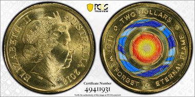 2018-C $2 Lest We Forget Eternal Flame Colorized MS66