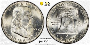 1953-D 50C Obv Die Clash FS-402 MS64FBL