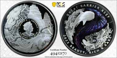 2022 $5 Great Barrier Reef Ag Colorized PR70DCAM