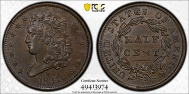 1834 1/2C AU55BN