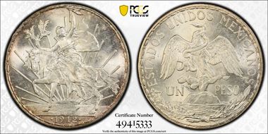 1912 Peso Caballito KM-453  Ag MS63