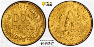 1947-Mo 2 Peso KM-461 MS65