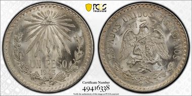 1943-M Peso KM-455  Ag MS67+