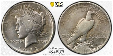 1921 $1 High Relief, Peace N1