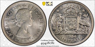 1954(m) Florin KM-54  Ag MS61