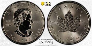2023 $5 Maple Leaf Ag First Strike MS69