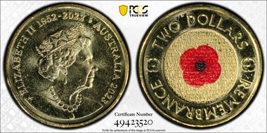 2023 $2 35th Ann $2 Coin Set Colorized Remembrance Red Poppy MS66