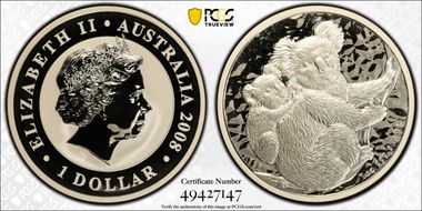 2008-P $1 Koala Ag Koala and Cub SP70