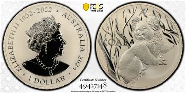 2024 $1 Koala Ag-Elizabeth II Effigy MS70