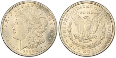 1921 $1 Morgan AU58+