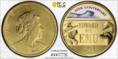 2023 20C Edward the Emu 35th Ann. Gilt CuNi MS69