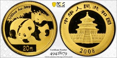 2008 20 Yn Panda Gold PAN-489A MS69