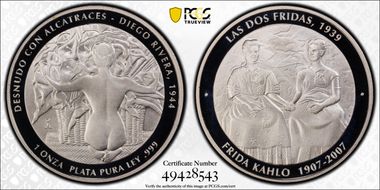 2007-Mo Medal Frida K. and Diego R. 1oz Ag PR69DCAM