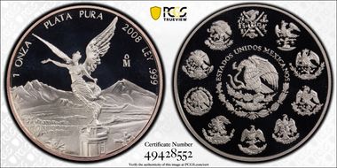 2008-Mo Onza Libertad Ag PR70DCAM