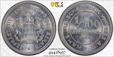 1923 1/100 VM J-N35 Notgeld MS65