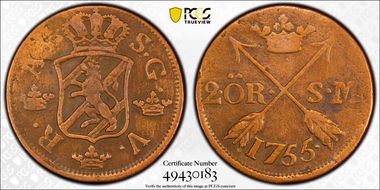 1755 2 Öre Dot after date N1BN