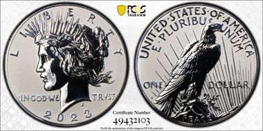 2023-S $1 Peace Dollar Rev PR Two-Coin Reverse Proof Set PR70